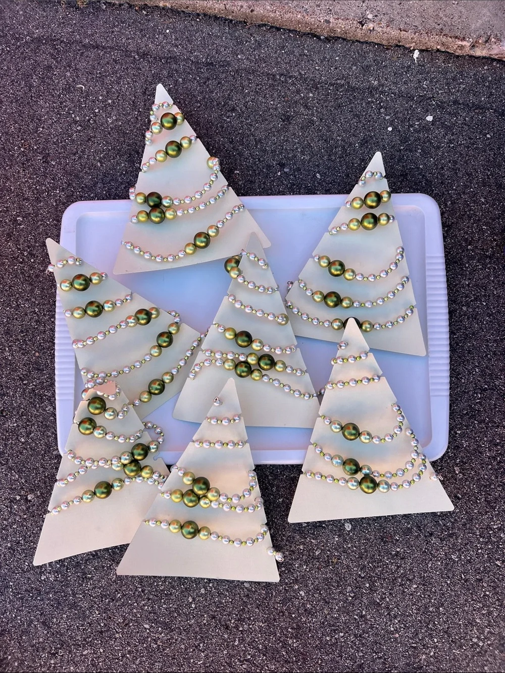 Pottery Barn Holiday Decorations with Green Bead Garlands Lot of 7